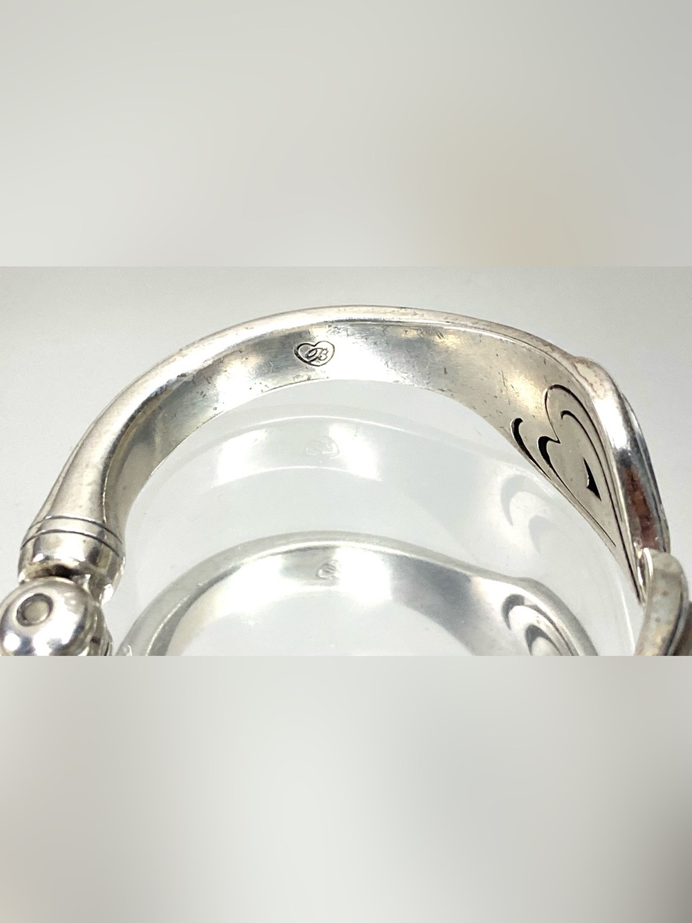 Brighton Silver Heart Motif Hinged Bangle with Crystal Accents - Picture 6 of 6